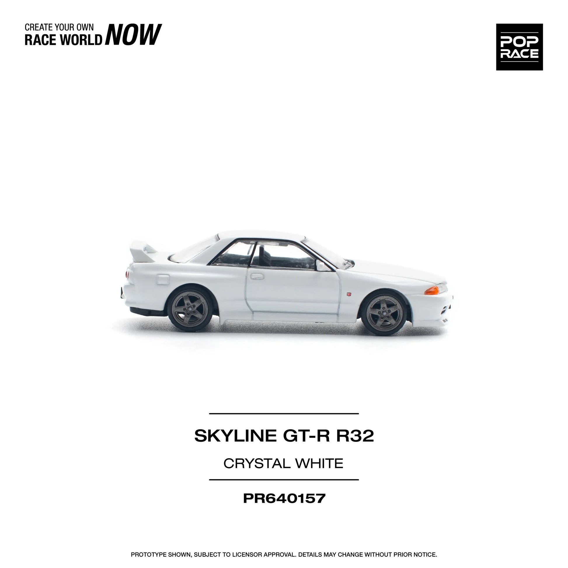 Nissan Skyline GT-R R32 Crystal White side view diecast unboxed