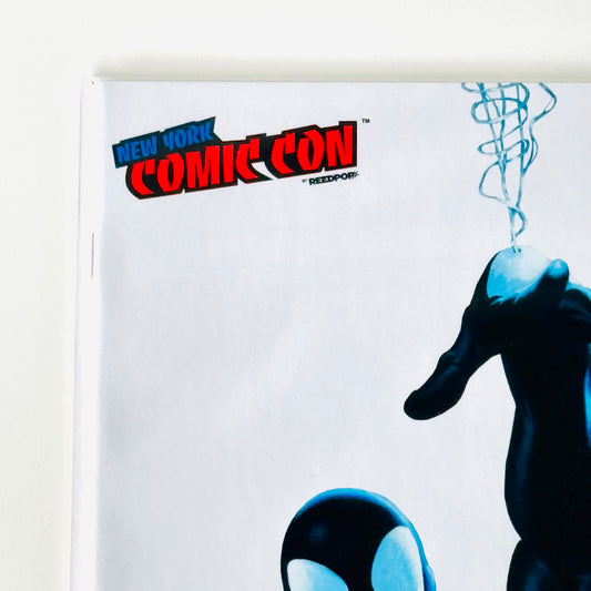 Top left corner close-up of NYCC 2022 Spider-Man #1 Joe Jusko Virgin Variant