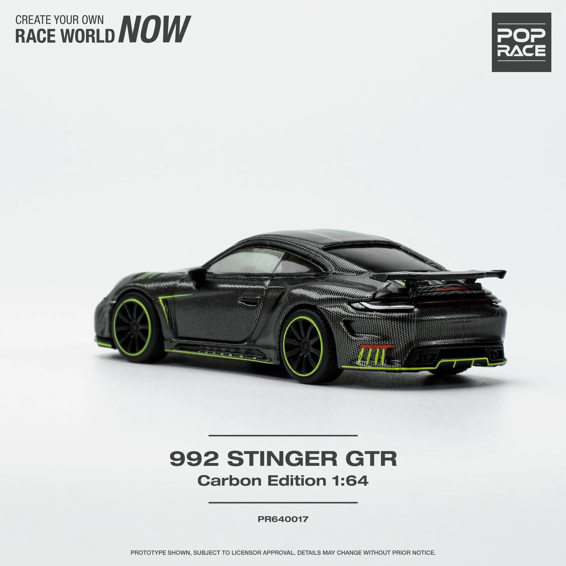 Rear view of 1:64 Stinger GTR Carbon Edition unboxed by Pop Race
