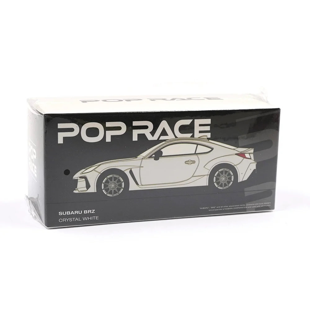 Subaru BRZ 2022 White Pearl 1:64 diecast model by Pop Race, front view in box