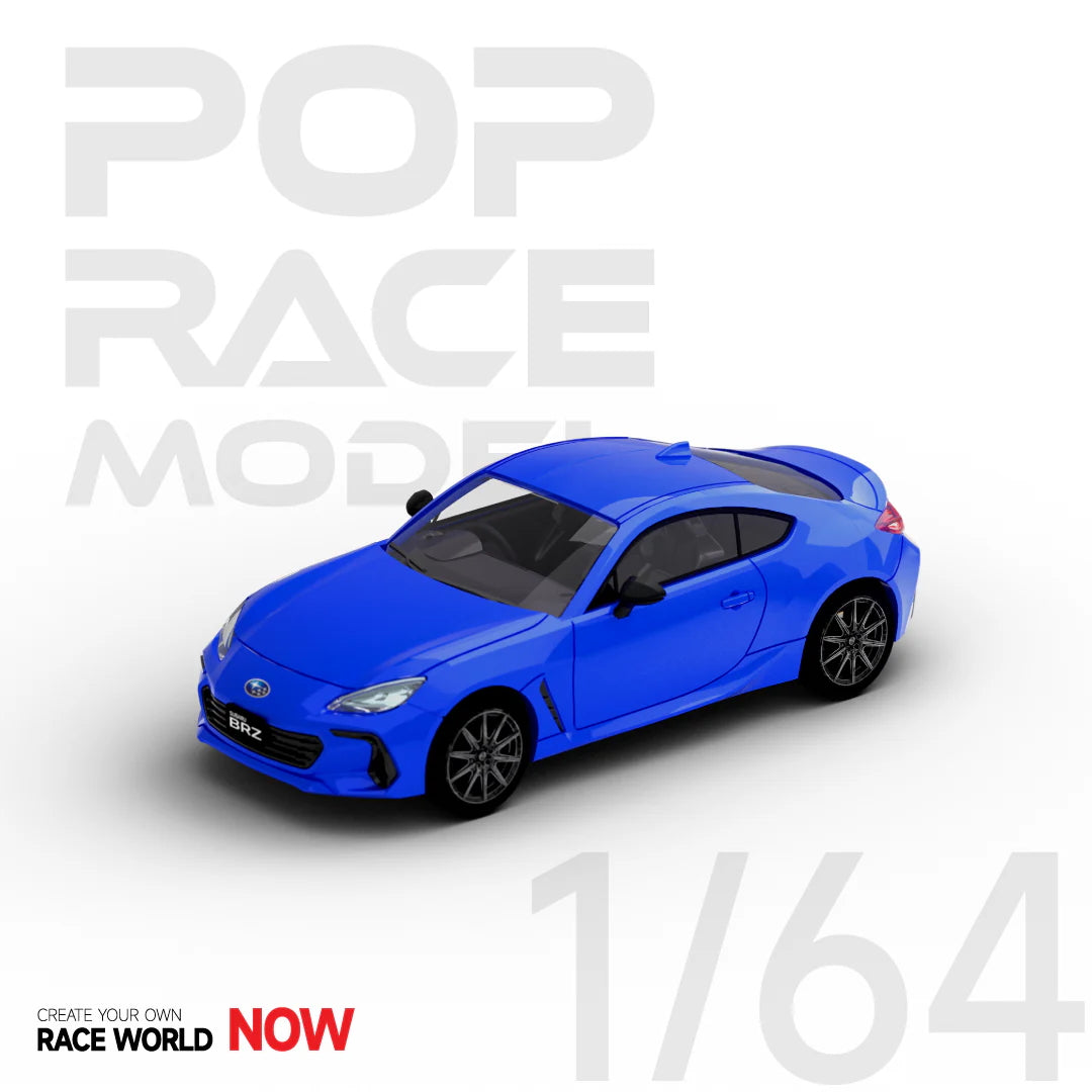 Top-down view of Subaru BRZ 1:64 WR Blue model inside acrylic box
