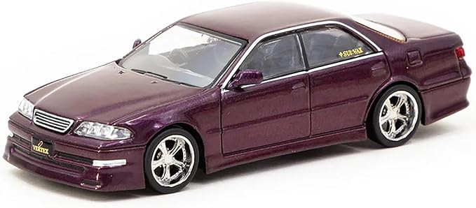 Front view of Tarmac Works Toyota Mark II JZX100 Vertex Purple Metallic 1:64 model