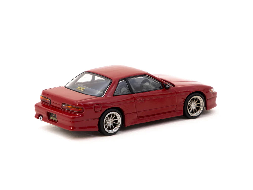 Rear view of Tarmac Works S13 Red Metallic Vertex edition in 1:64 scale
