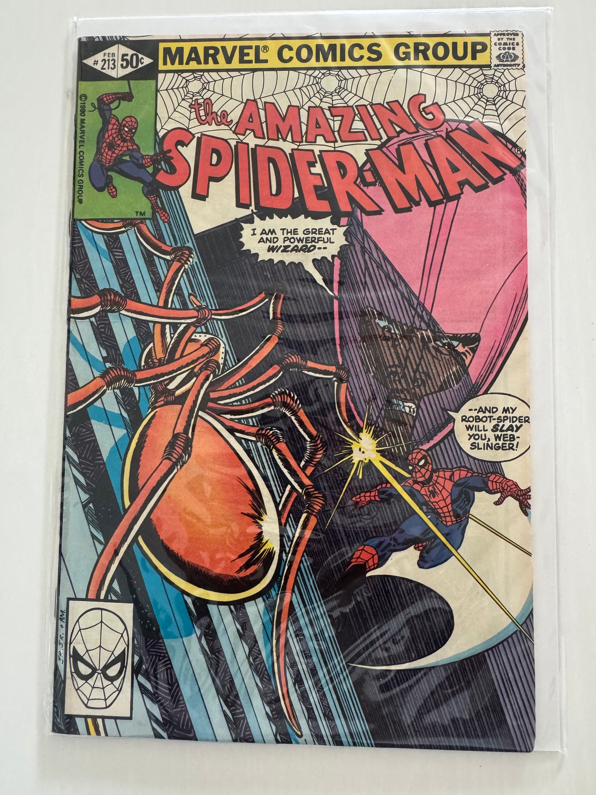 The Amazing Spider-Man Issue #213 comic book, published in 1981 by Marvel Comics, featuring Spider-Man confronting Mirage on the cover.
