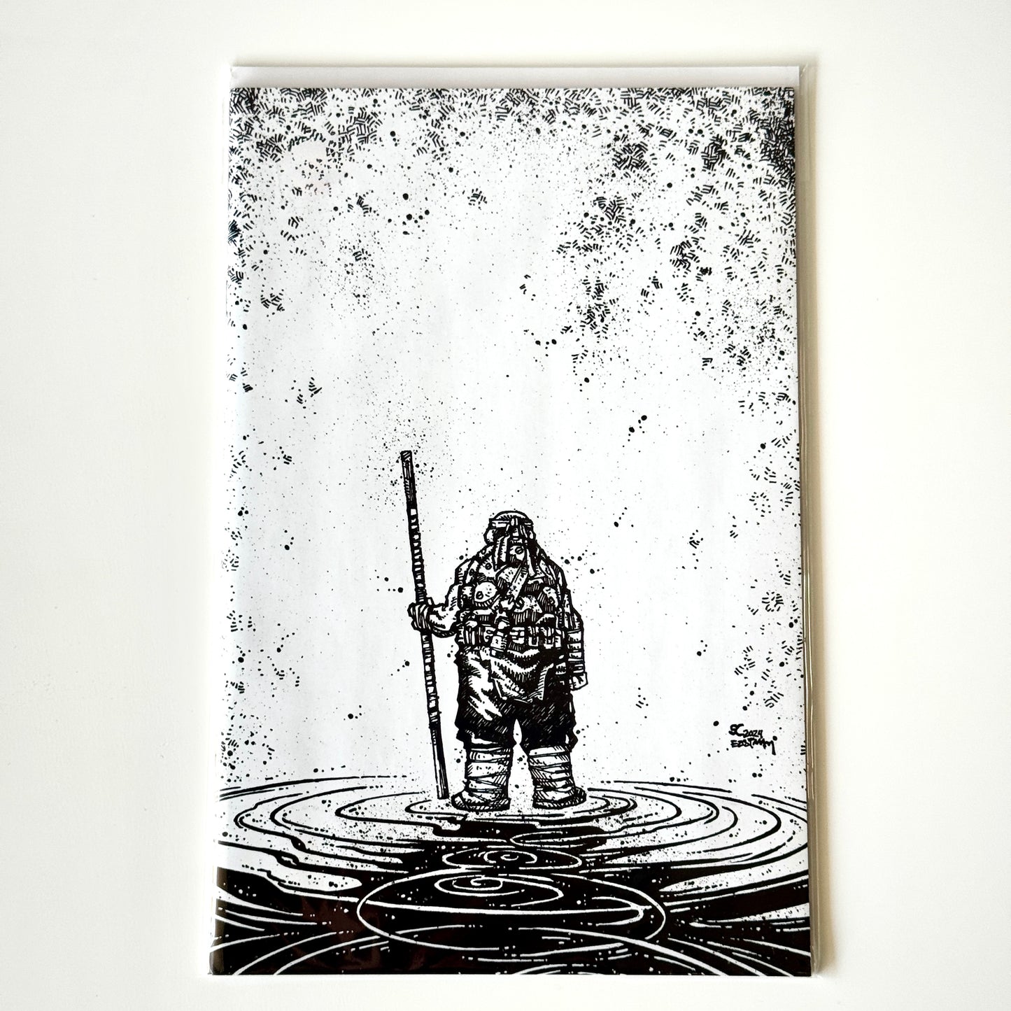 Teenage Mutant Ninja Turtles #150 (2024) 1:50 Kevin Eastman B&W Variant Cover – IDW Publishing