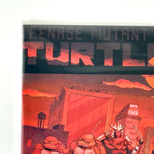 Top left corner close-up of TMNT: Armageddon Game #1 Sult Variant Cover
