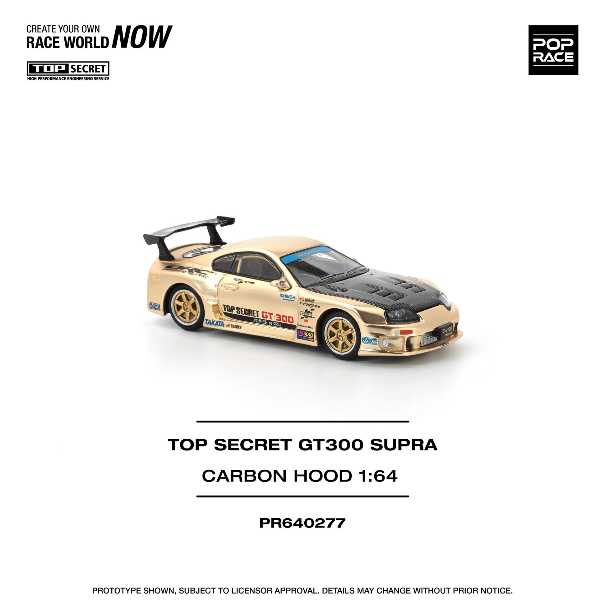 Front angled view of Top Secret Toyota Supra GT300 Pop Race diecast model