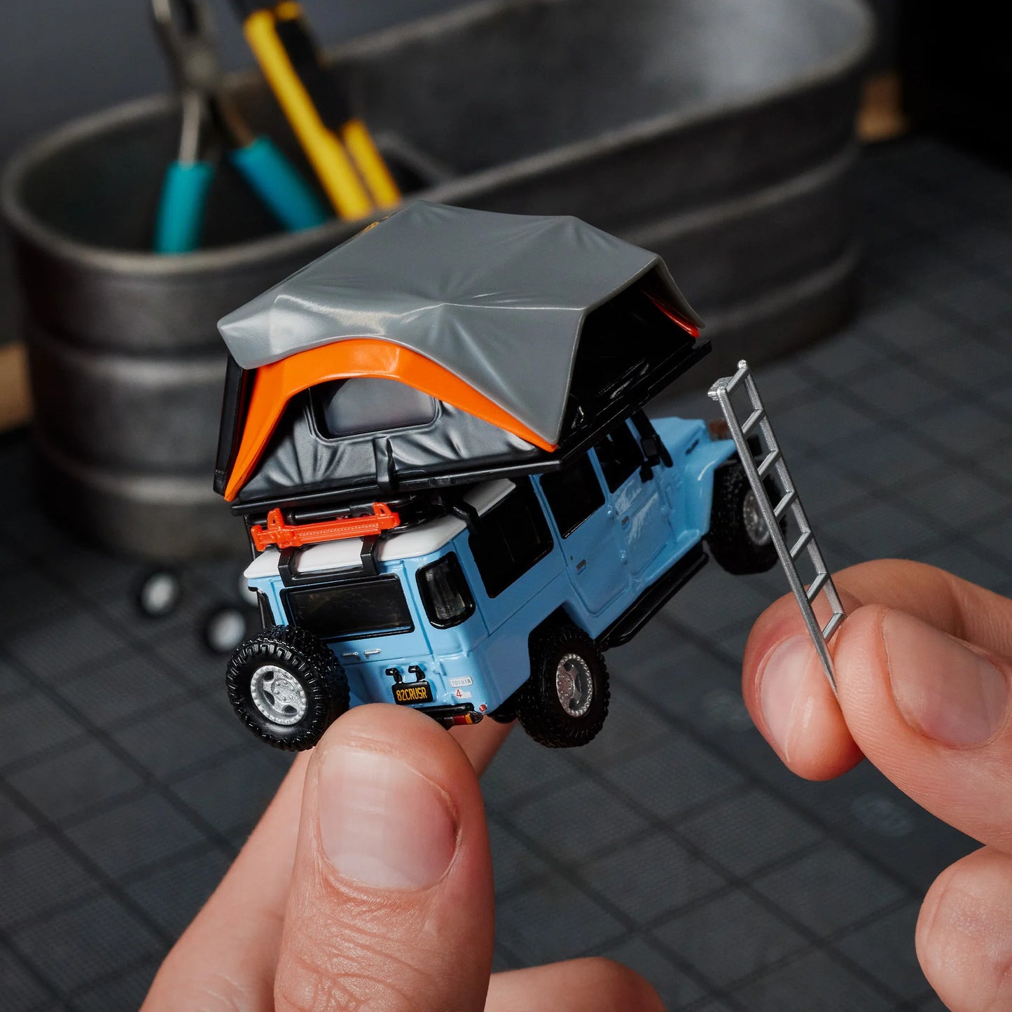 Rear angle of Hot Wheels Elite 64 FJ45 Troopy with tailgate doors