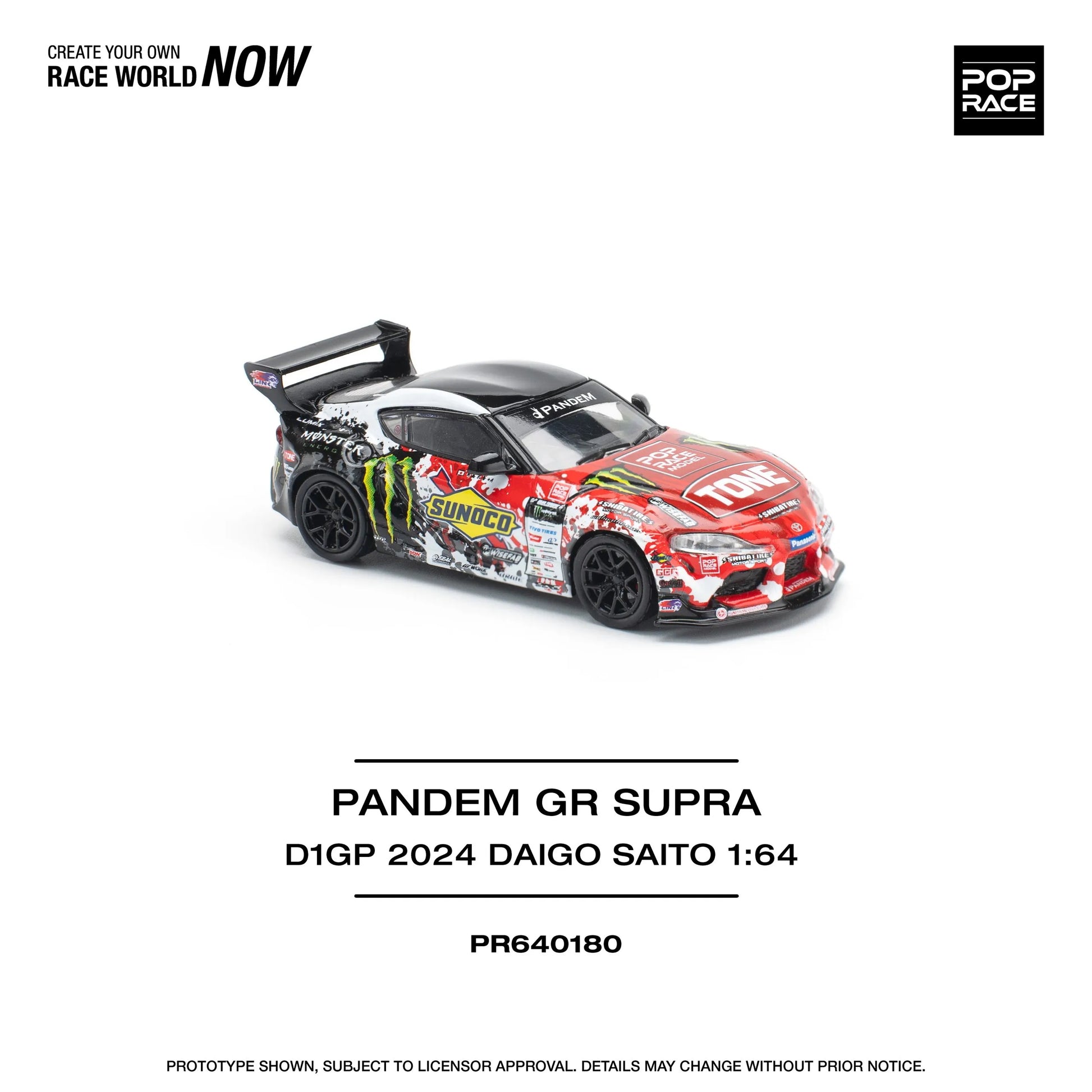 Side profile of 1:64 Daigo Saito GR Supra Pandem D1GP by Pop Race