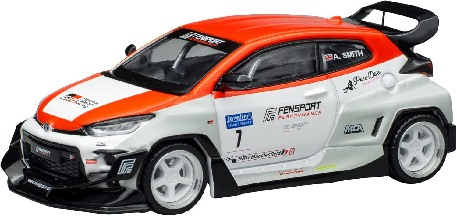 Front view of Toyota GR Yaris Pandem Fensport 1:64 diecast model out of box