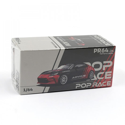 Toyota GR86 Advan 1:64 diecast model by Pop Race, front view in box