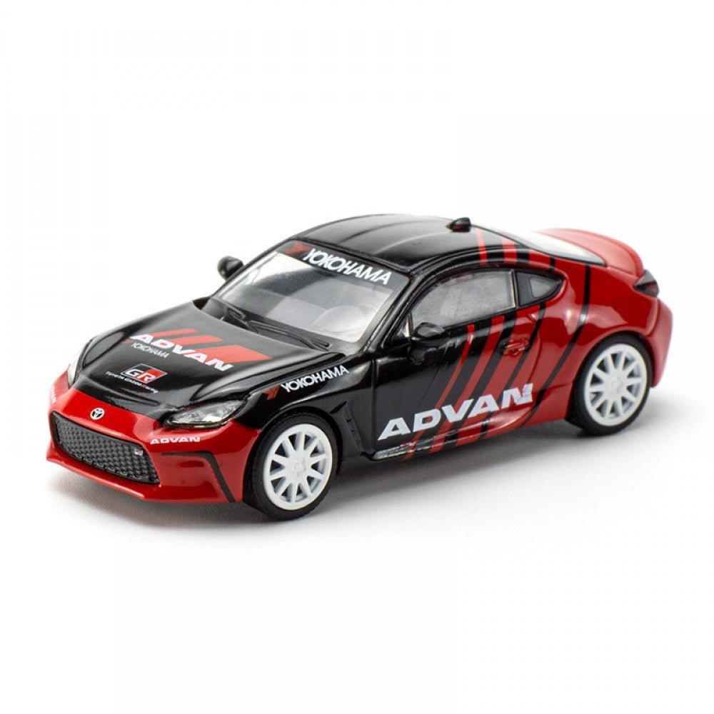 Left side of Toyota GR86 Advan livery diecast model in 1:64 scale