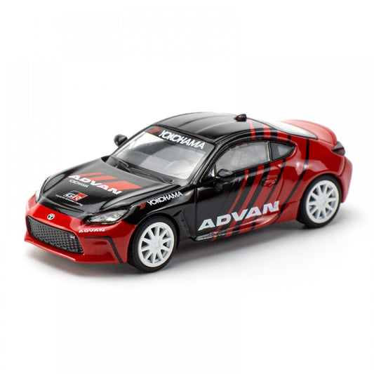 Left side of Toyota GR86 Advan livery diecast model in 1:64 scale