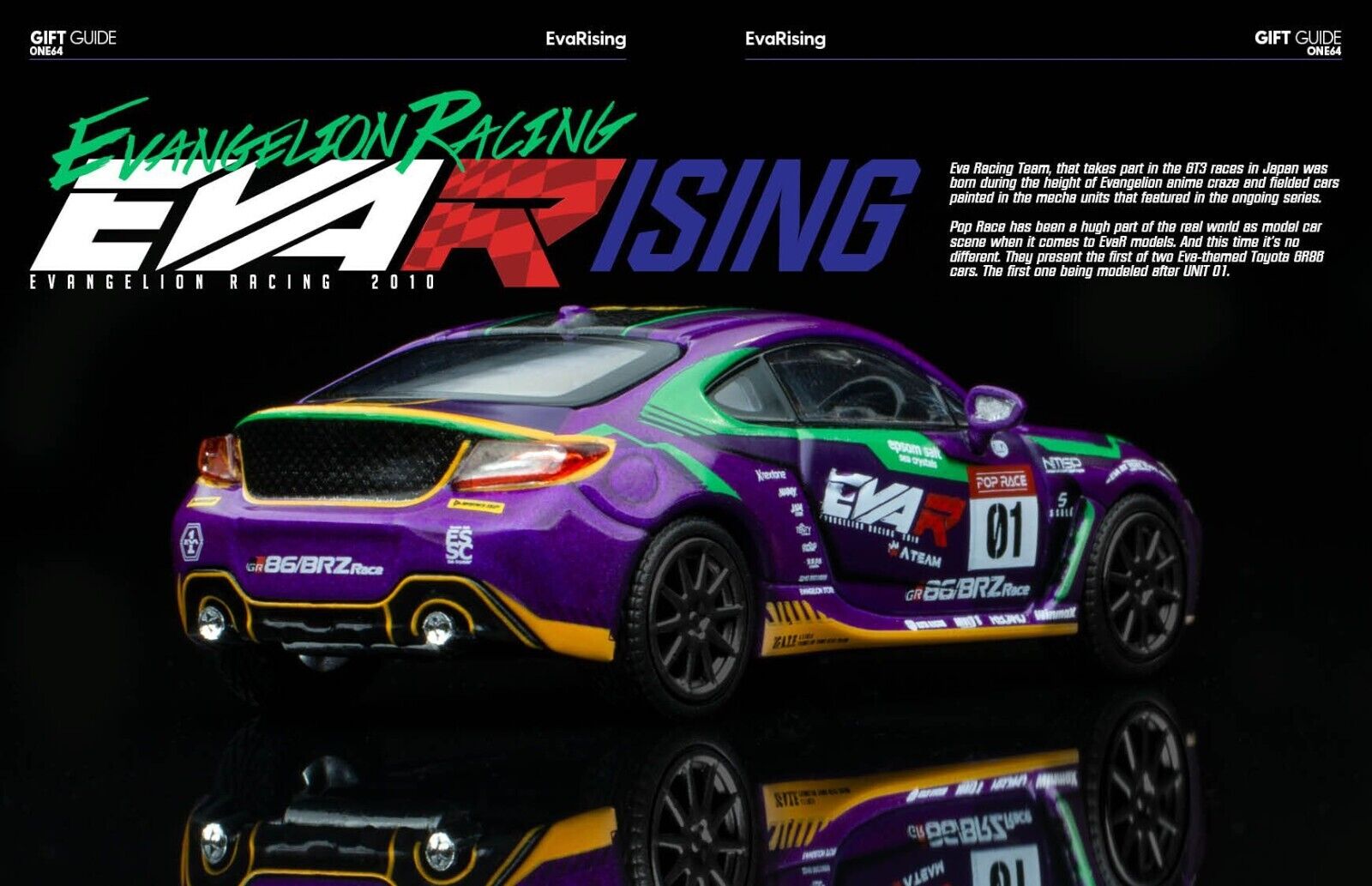 Toyota GR86 EVA01 diecast model posed for display in drift stance