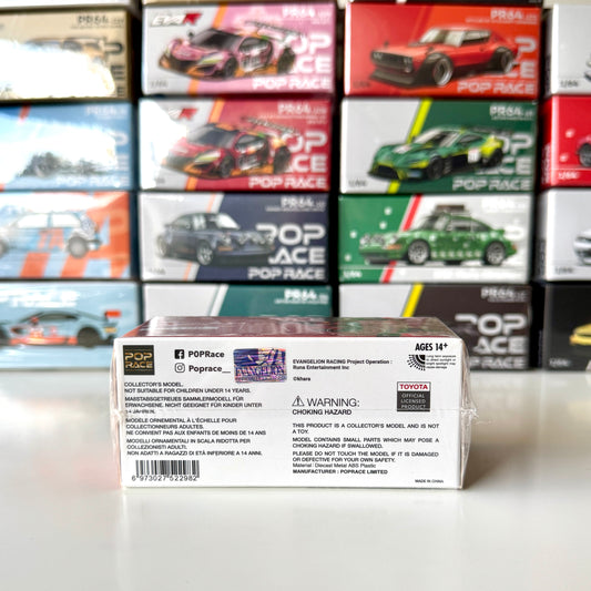 Back view of Pop Race Toyota GR86 EVA Unit-02 edition diecast model