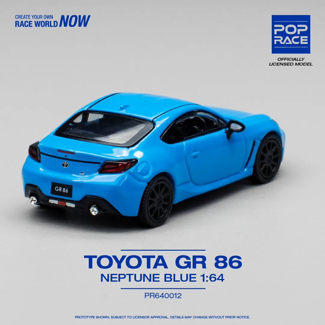 Rear angle of Toyota GR86 Neptune Blue diecast 1:64 model
