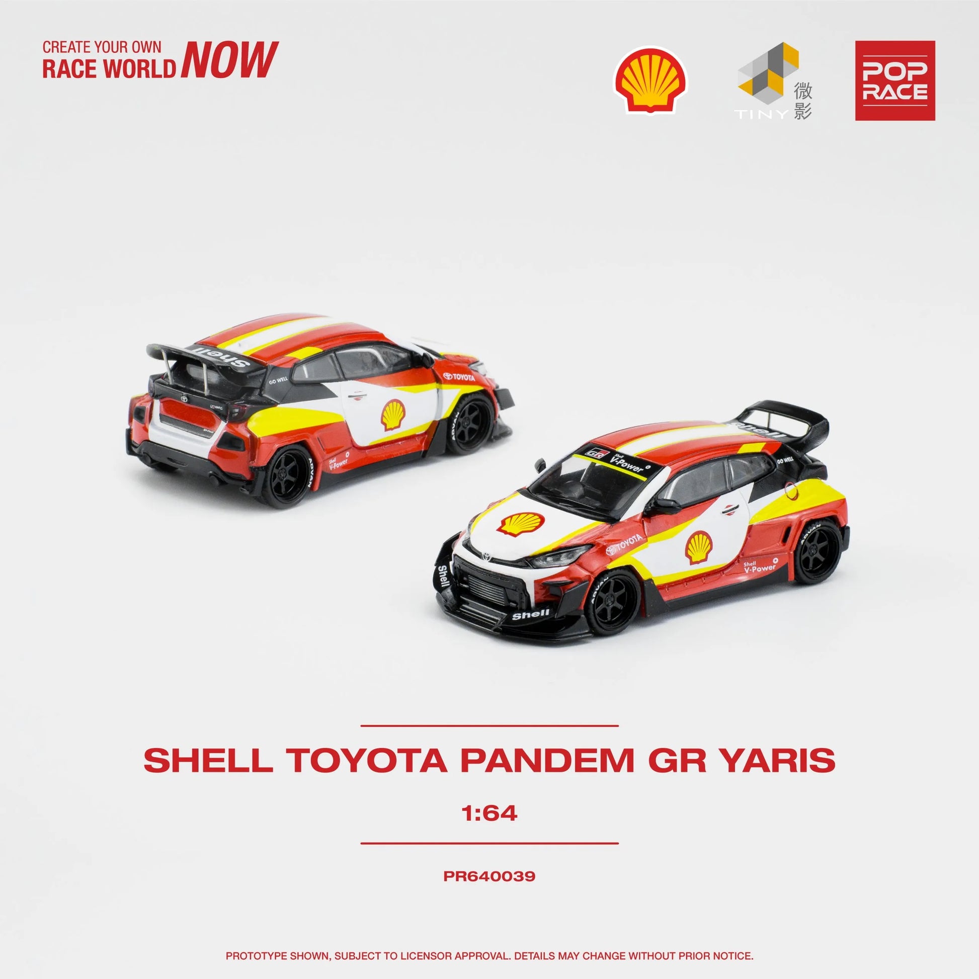 Rear and front angle of out-of-box Toyota Pandem GR Yaris diecast car in 1:64