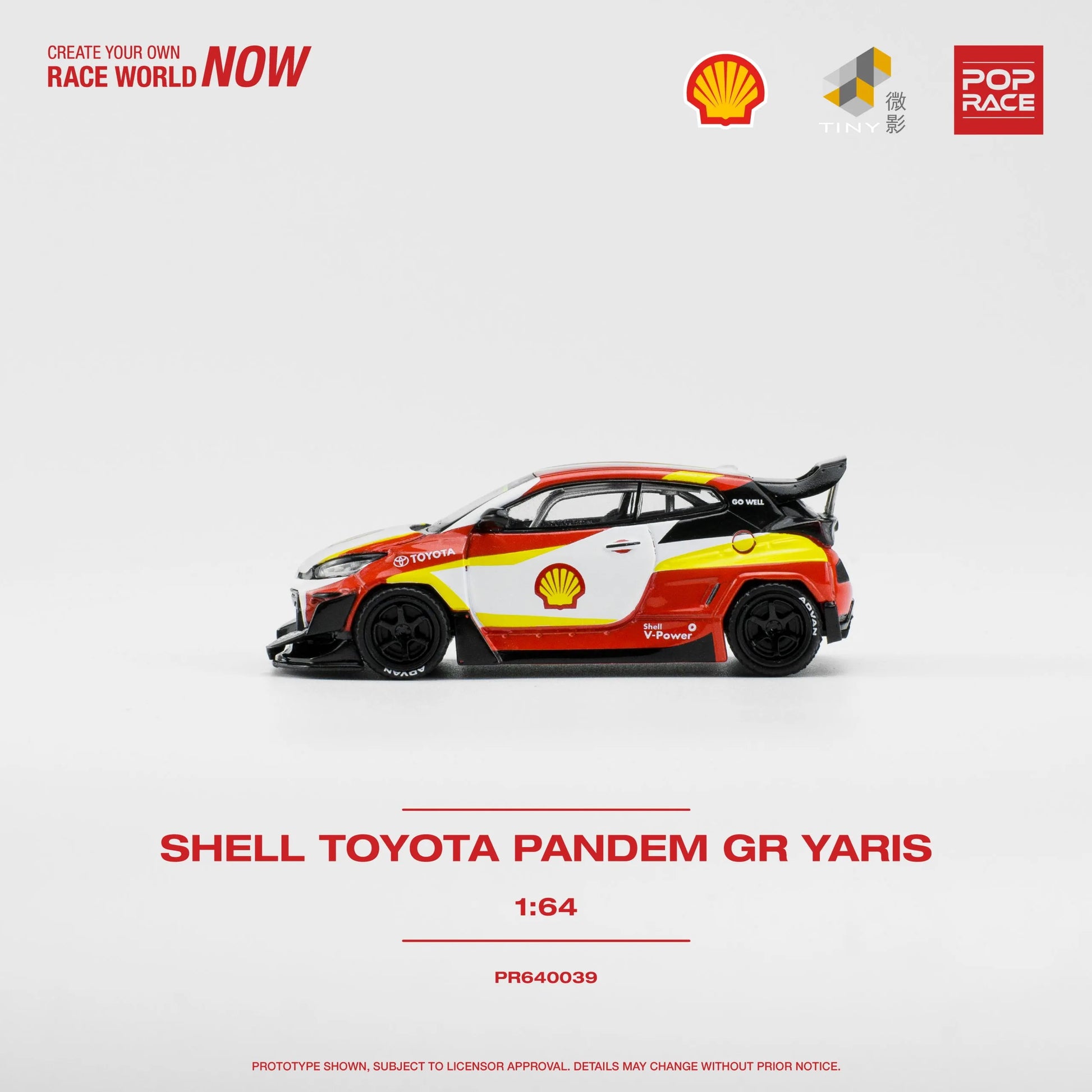 Toyota Pandem GR Yaris diecast model unboxed side view in 1:64 scale Pop Race