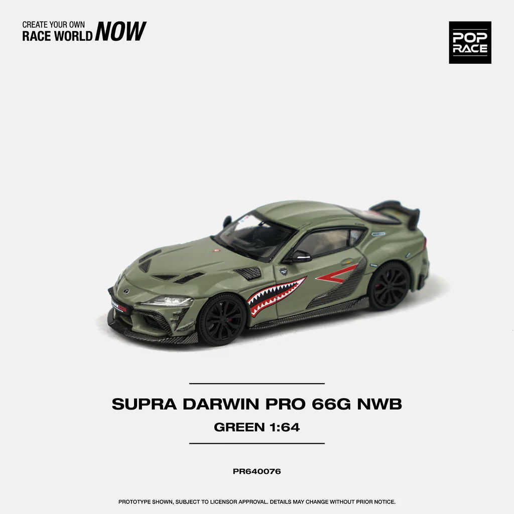 Side view of unboxed green Toyota Supra 66G NWB Darwin Pro 1:64 model