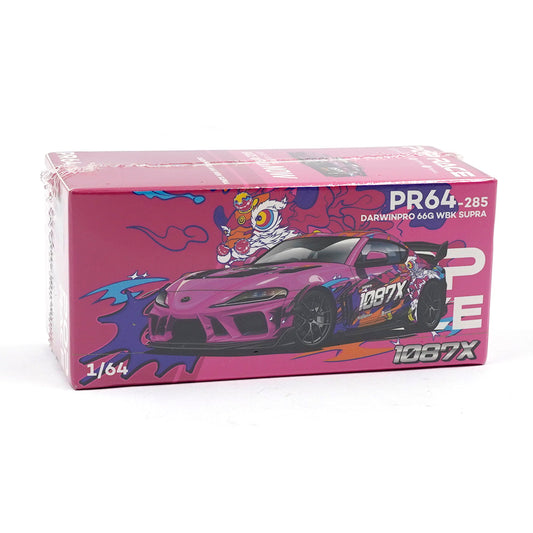 Boxed packaging of Pop Race Toyota Supra Darwin Pro Lion Dance 1:64 diecast car
