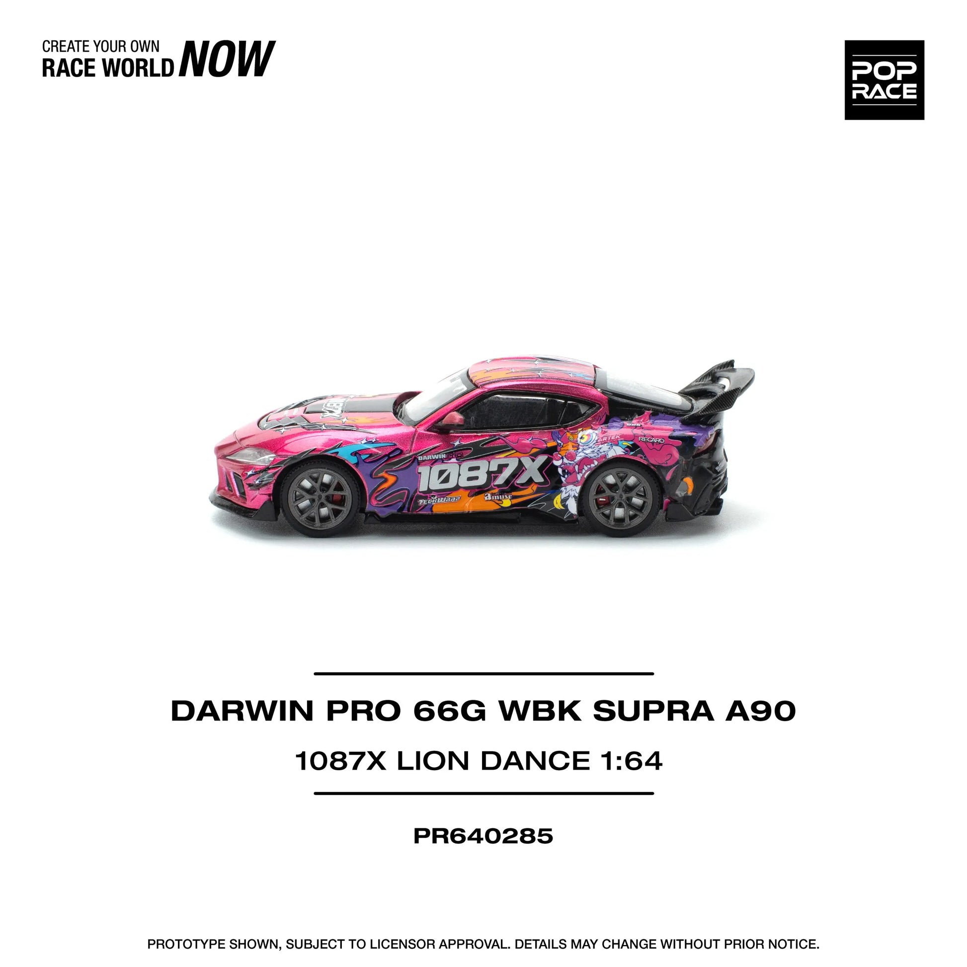 Left side view of Pop Race 1:64 Toyota Supra Lion Dance edition
