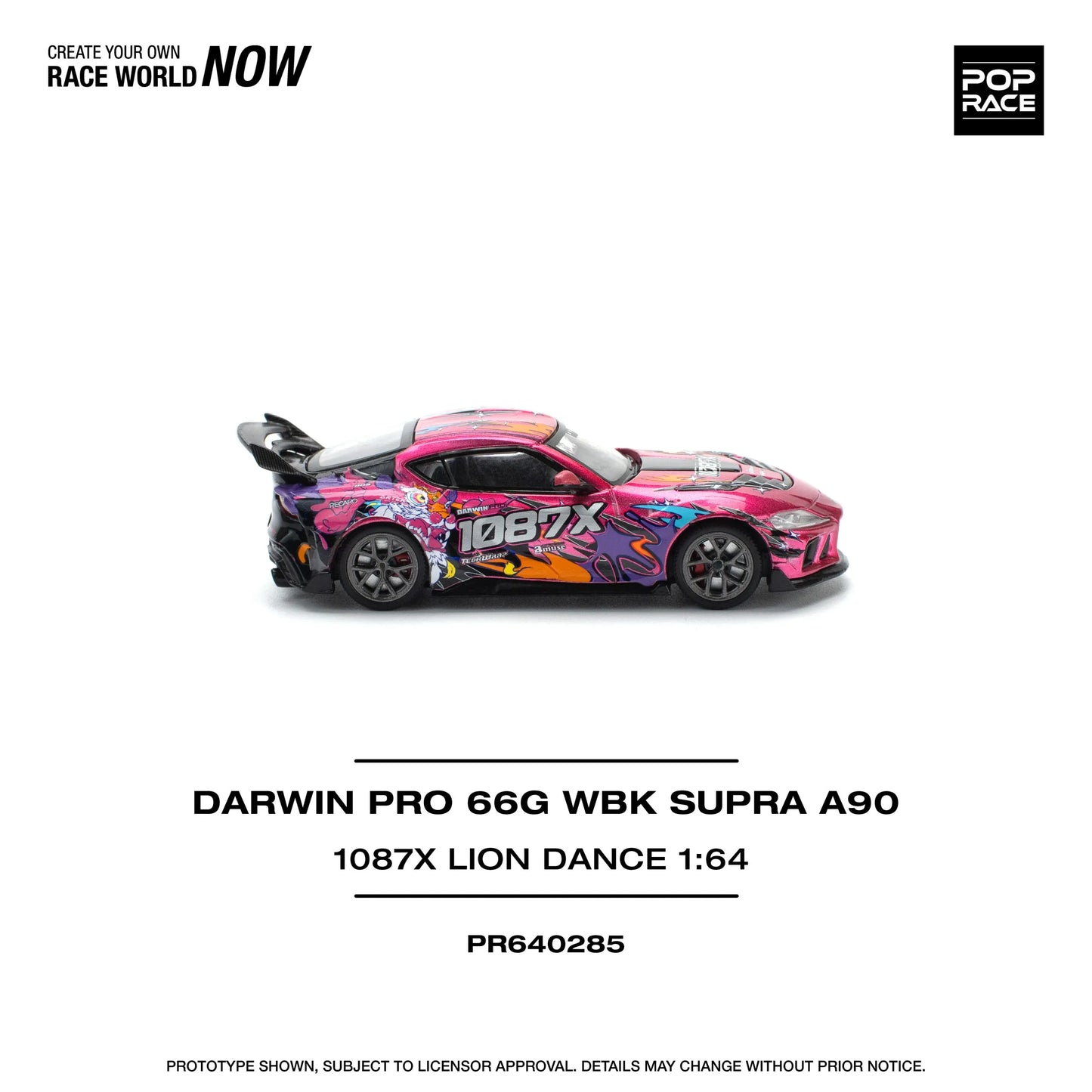 Right side profile of Darwin Pro Toyota Supra Lion Dance 1:64 diecast