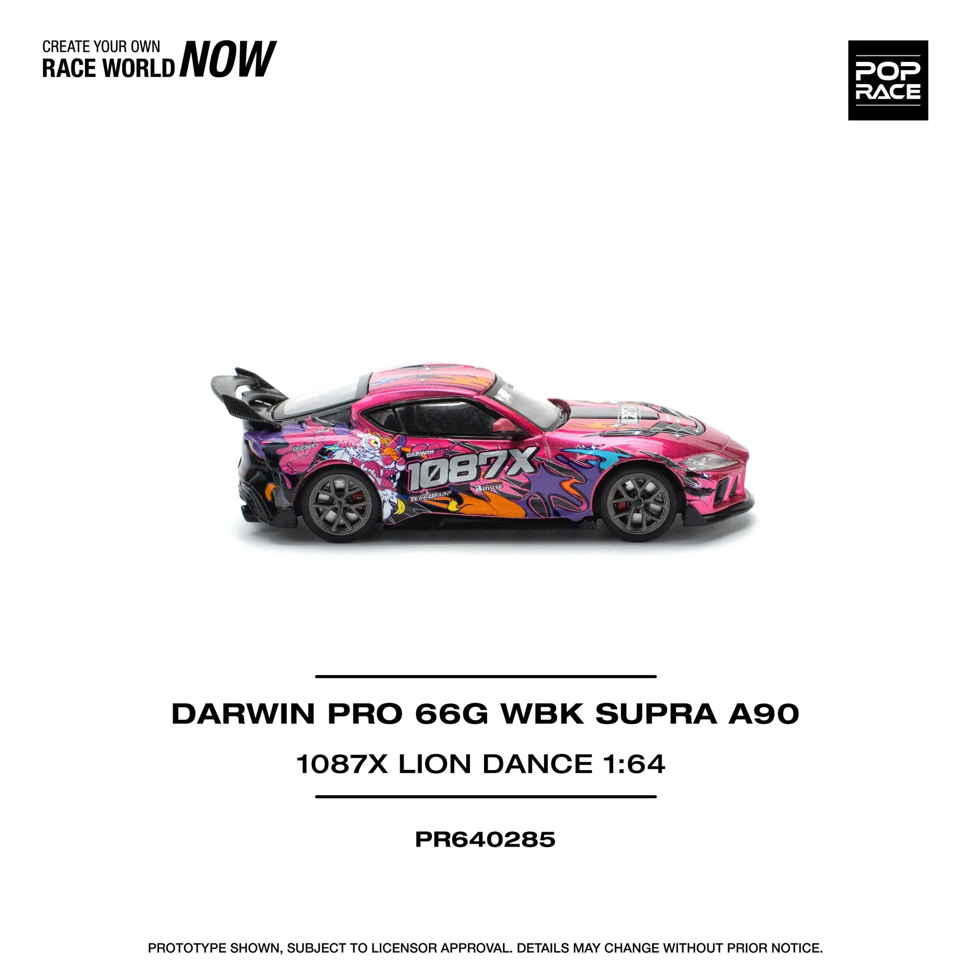 Right side profile of Darwin Pro Toyota Supra Lion Dance 1:64 diecast