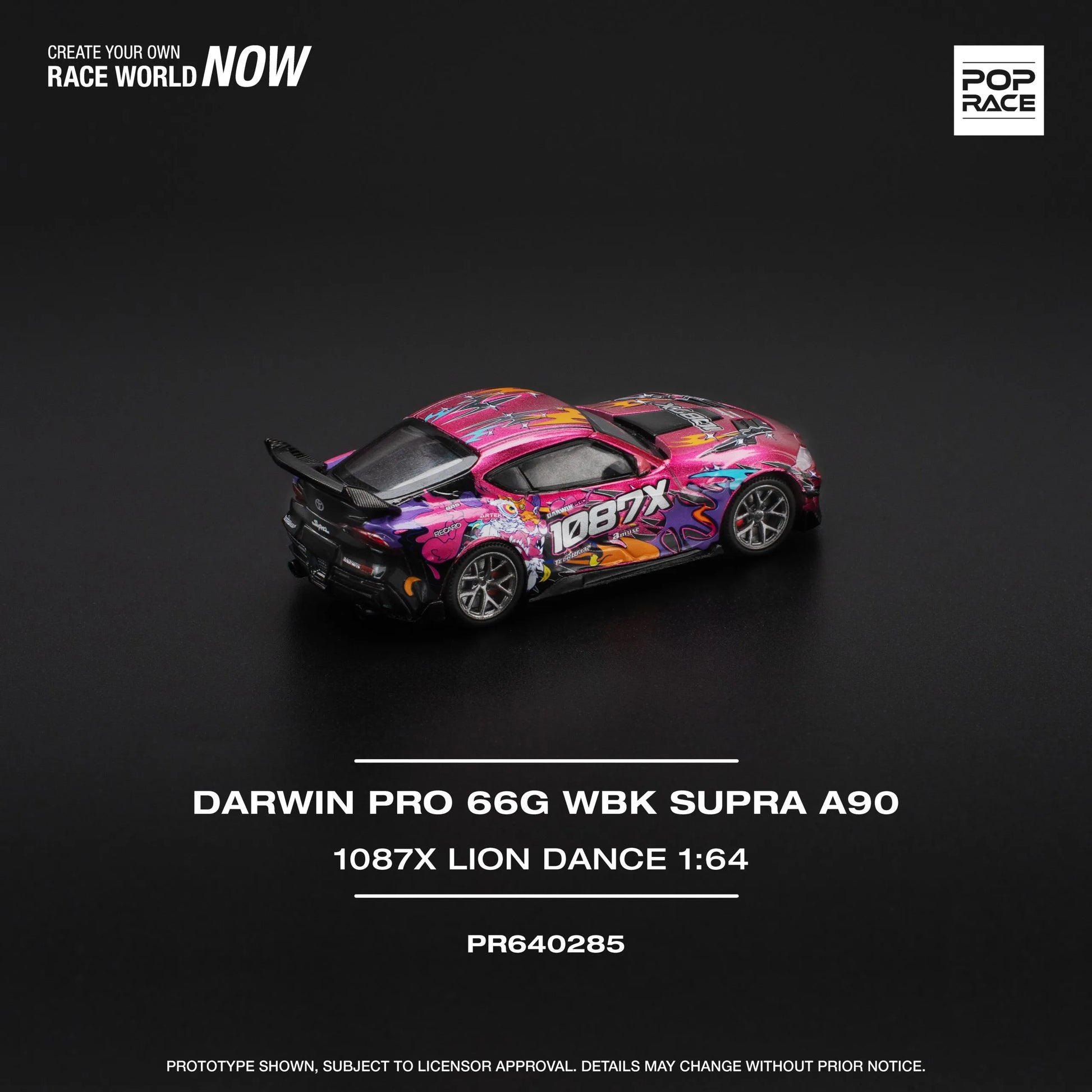 Right side profile of Darwin Pro Toyota Supra Lion Dance 1:64 diecast