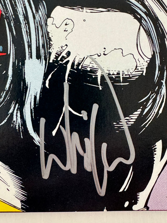 Close-up of Whilce Portacio's autograph on The Uncanny X-Men #290 comic book, 1992 edition