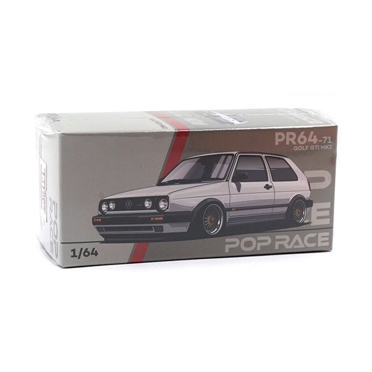 VW Golf GTI MK2 White 1:64 diecast model by Pop Race, front view in box