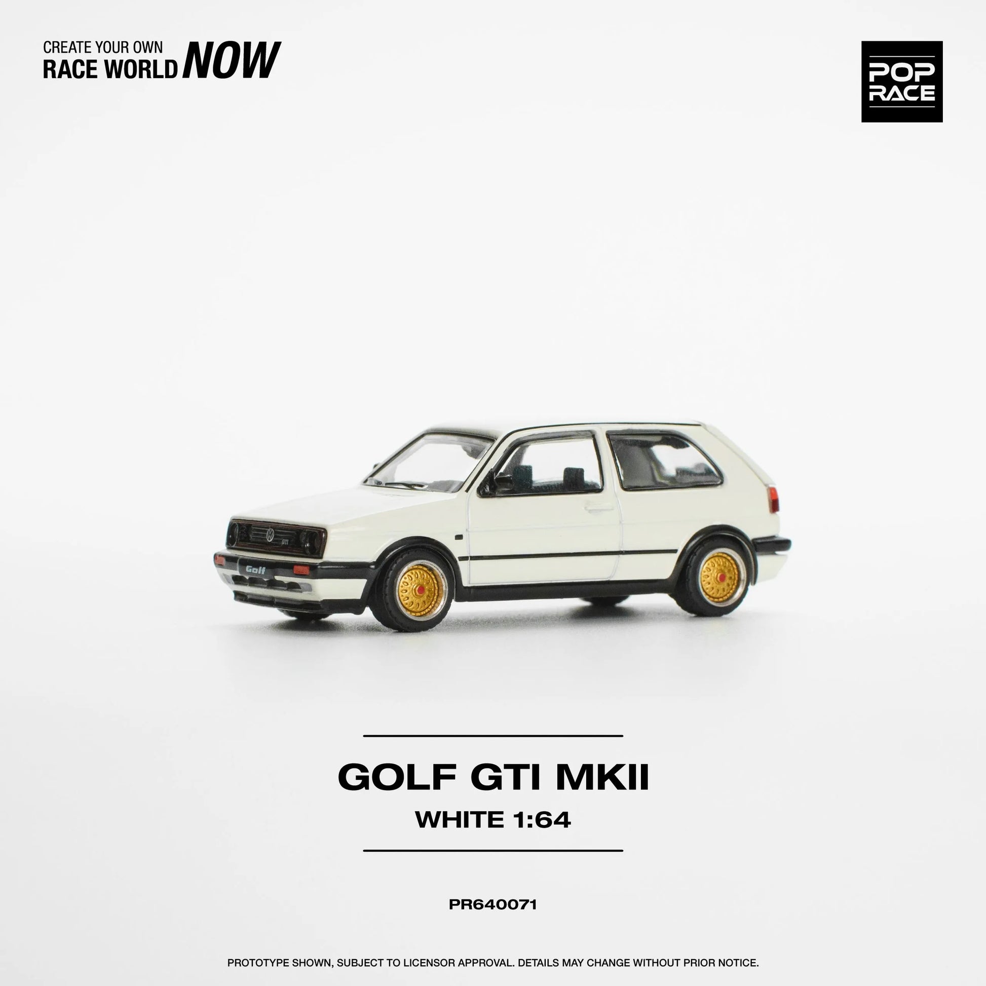 Front-left angled shot of VW Golf GTI MK2 White 1:64 diecast model