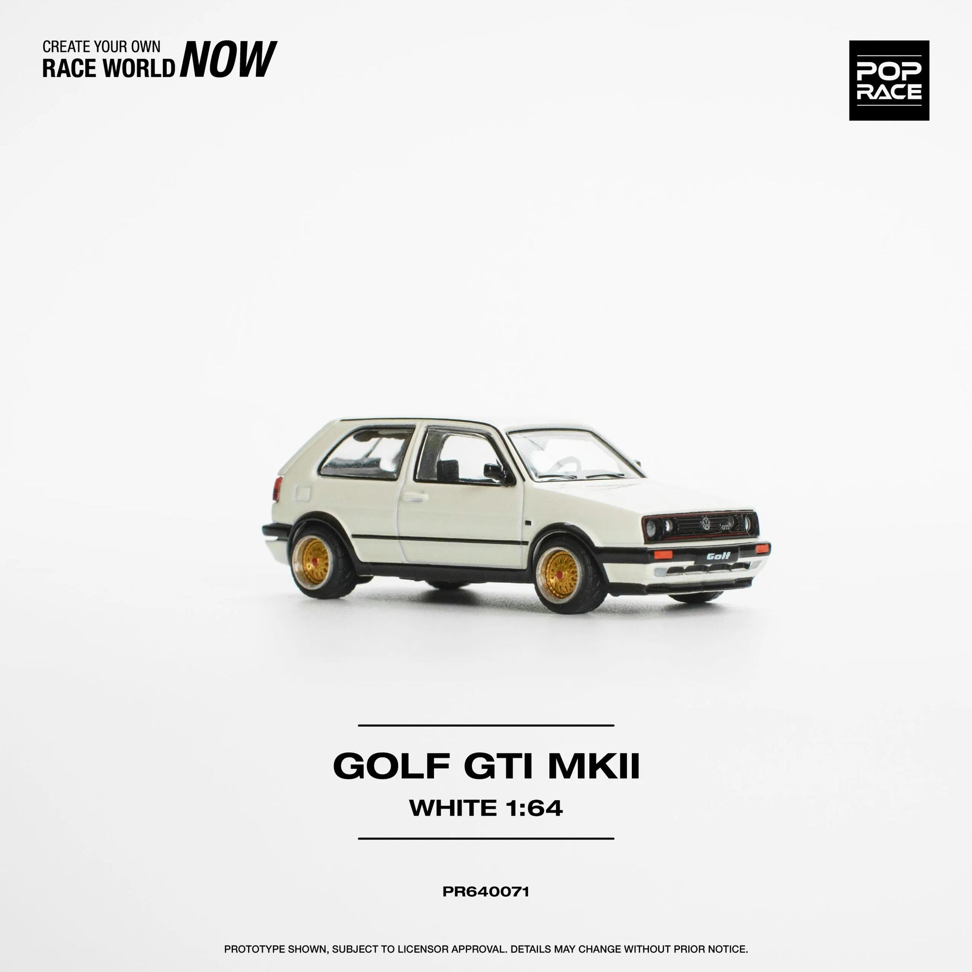 Front view of VW Golf GTI MK2 White 1:64 diecast model out of box