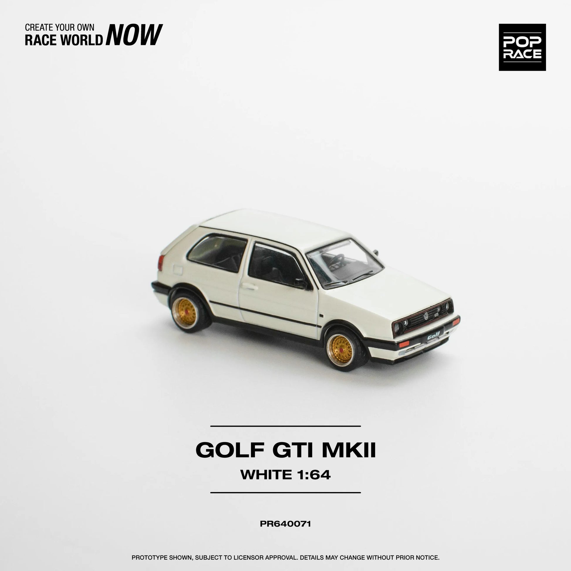Top view of VW Golf GTI MK2 White diecast model in 1:64 scale