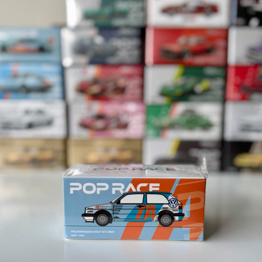 Front view of 1:64 Volkswagen Golf GTI MK2 WRC 1986 diecast model by Pop Race