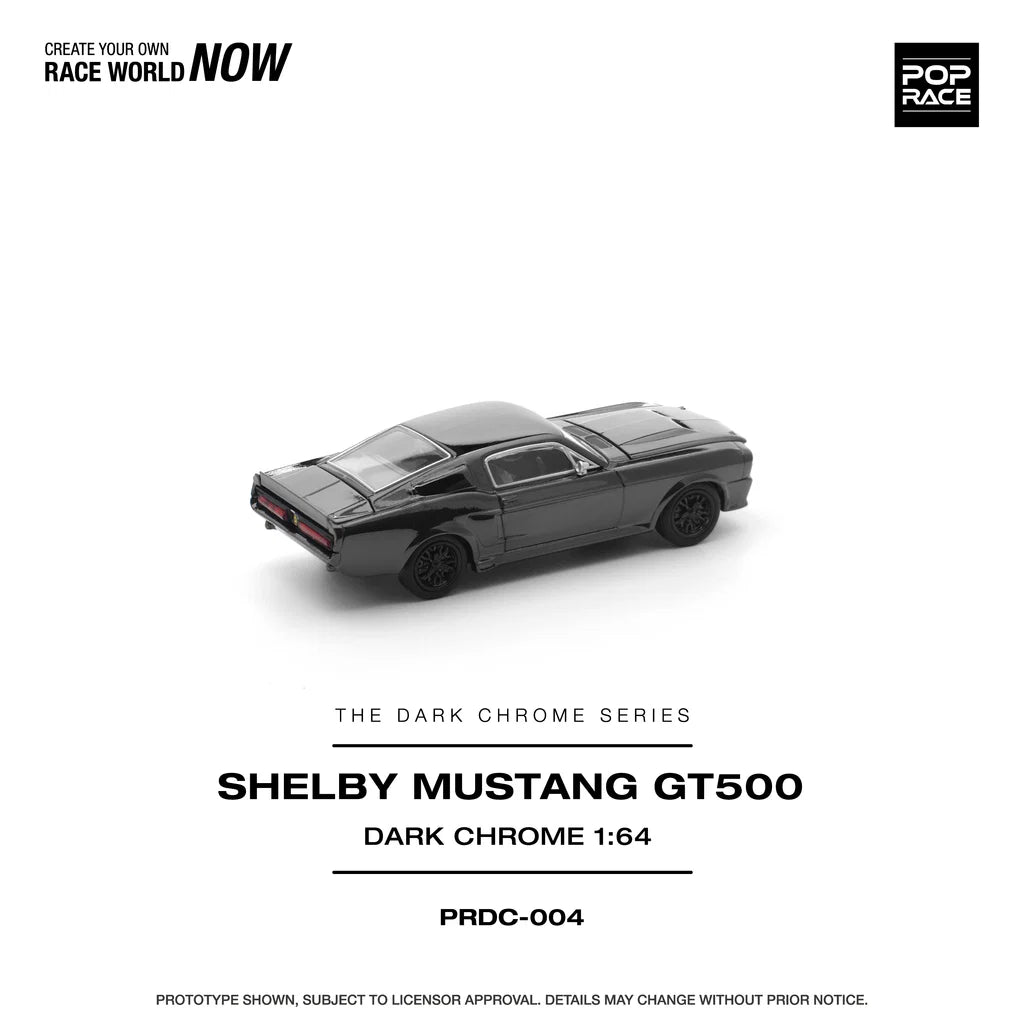 Pop Race Shelby Mustang GT500 Dark Chrome 1:64 diecast model car rear three-quarter view