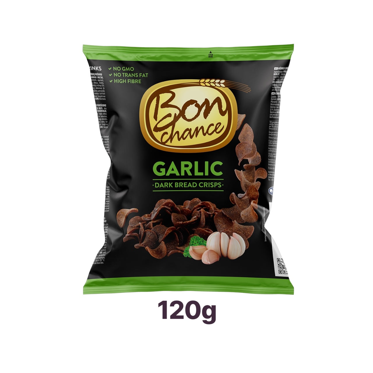 Bon Chance Dark Bread Garlic Crisps – 120g Lithuanian dark bread crisps with natural garlic seasoning