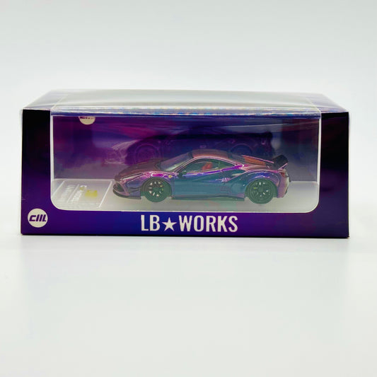 Front view of boxed CM Model Ferrari 488 LBWK Chameleon 1:64