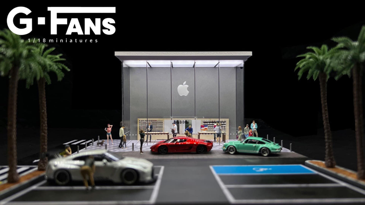 Side angle showing minimalist Apple Store-style design