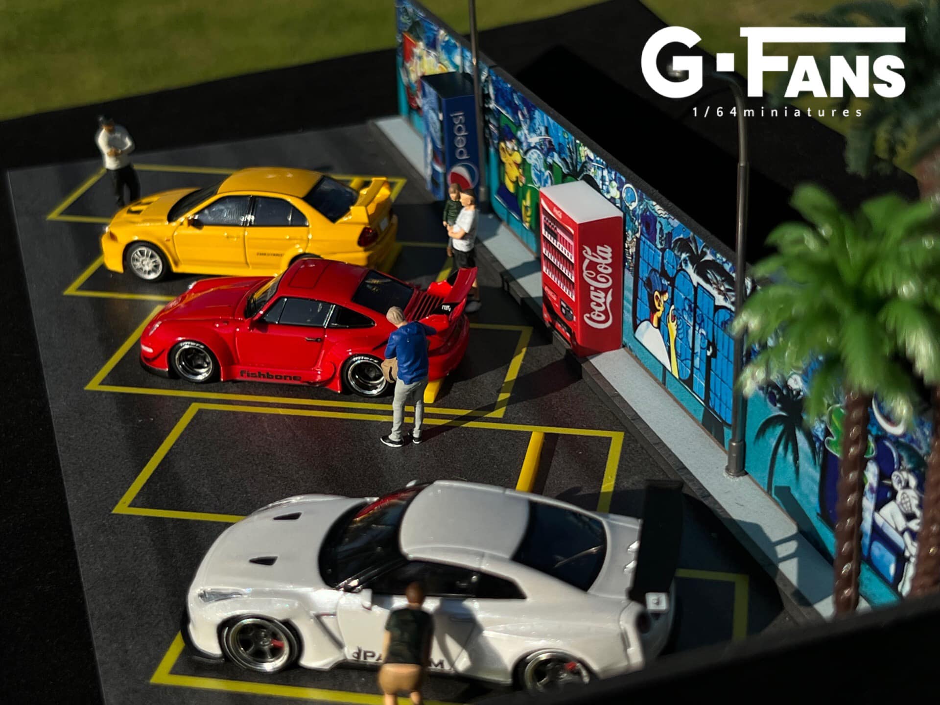 Top-down layout of graffiti car park with urban textures