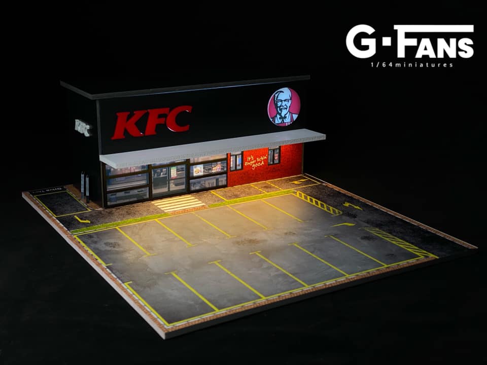 Detailed view of parking lot textures and markings on KFC diorama