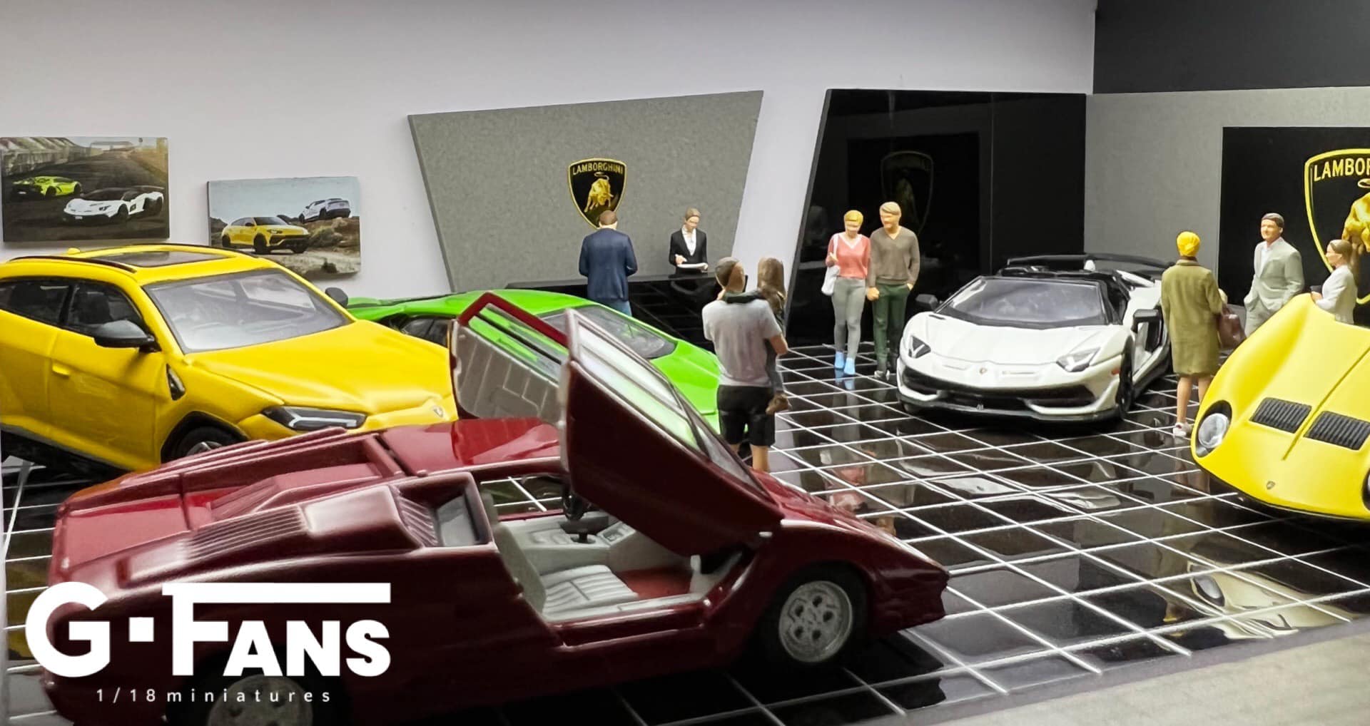 Lamborghini diorama with LED light on, showcasing interior detail
