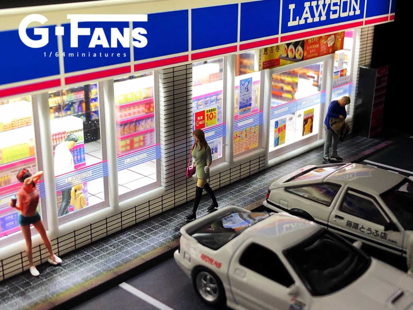 Side angle of Lawson diorama with parking slots and signage