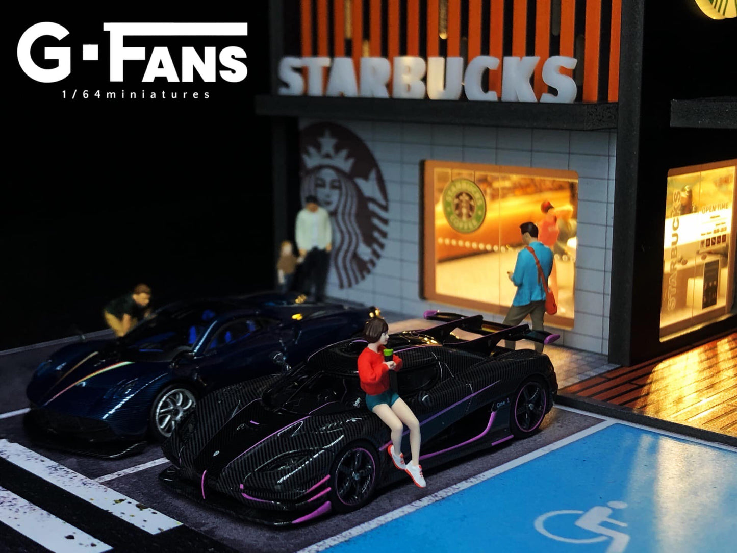 Realistic parking area details on the Starbucks 1:64 scale diorama