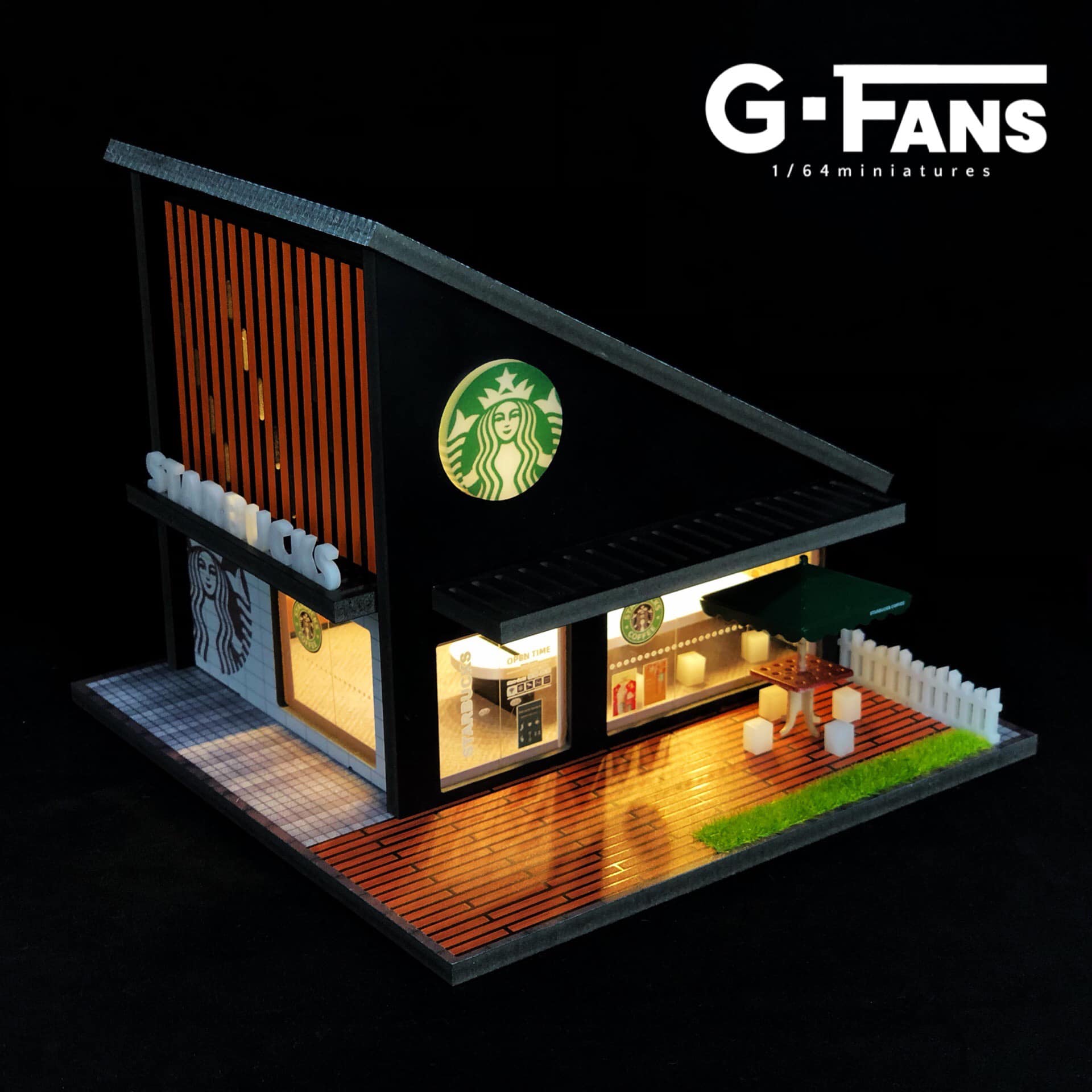 Assembled G-Fans Starbucks diorama ready for display