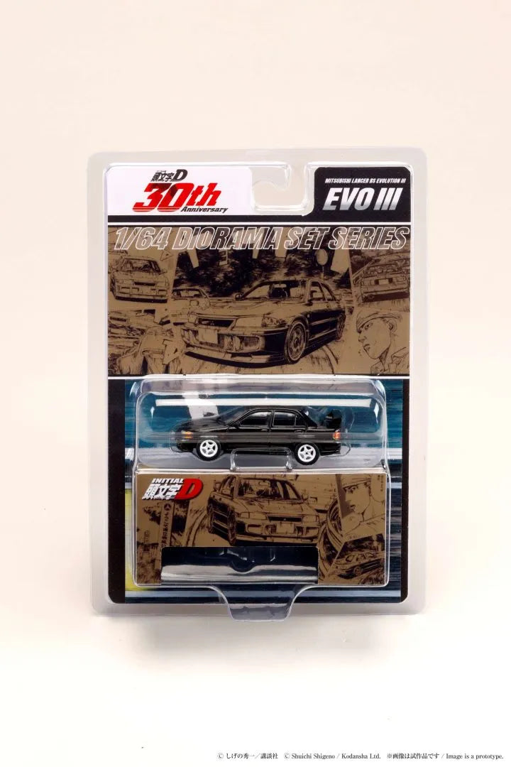 Hobby Japan HJDMD004 Initial D Mitsubishi Lancer Evo III RS 1:64 diecast box front view