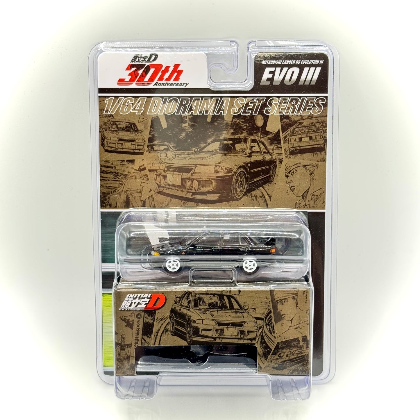 Hobby Japan HJDMD004 Initial D Mitsubishi Lancer Evo III RS 1:64 diecast box front view