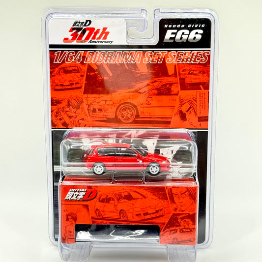Hobby Japan Honda Civic EG6 Night Kids Initial D 30th Anniversary Red 1:64 diecast model boxed front view