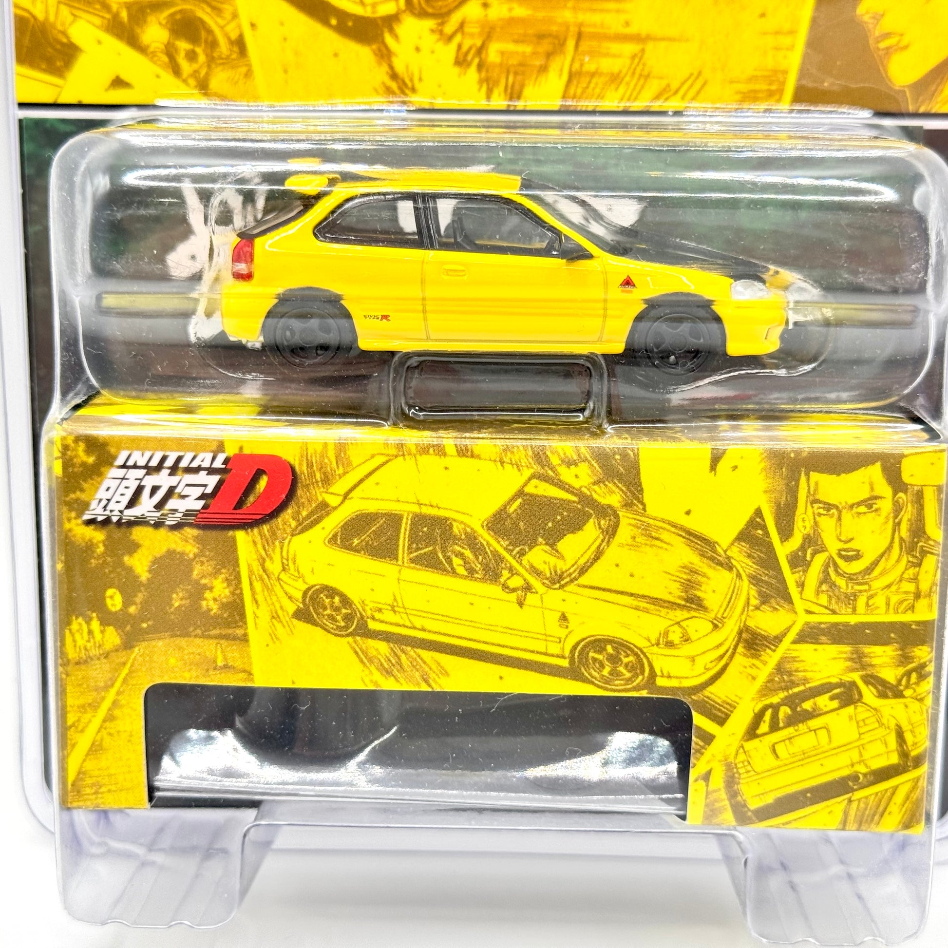 Hobby Japan Honda Civic EK9 Todo Juku Initial D 30th Anniversary Yellow 1:64 model boxed front angle