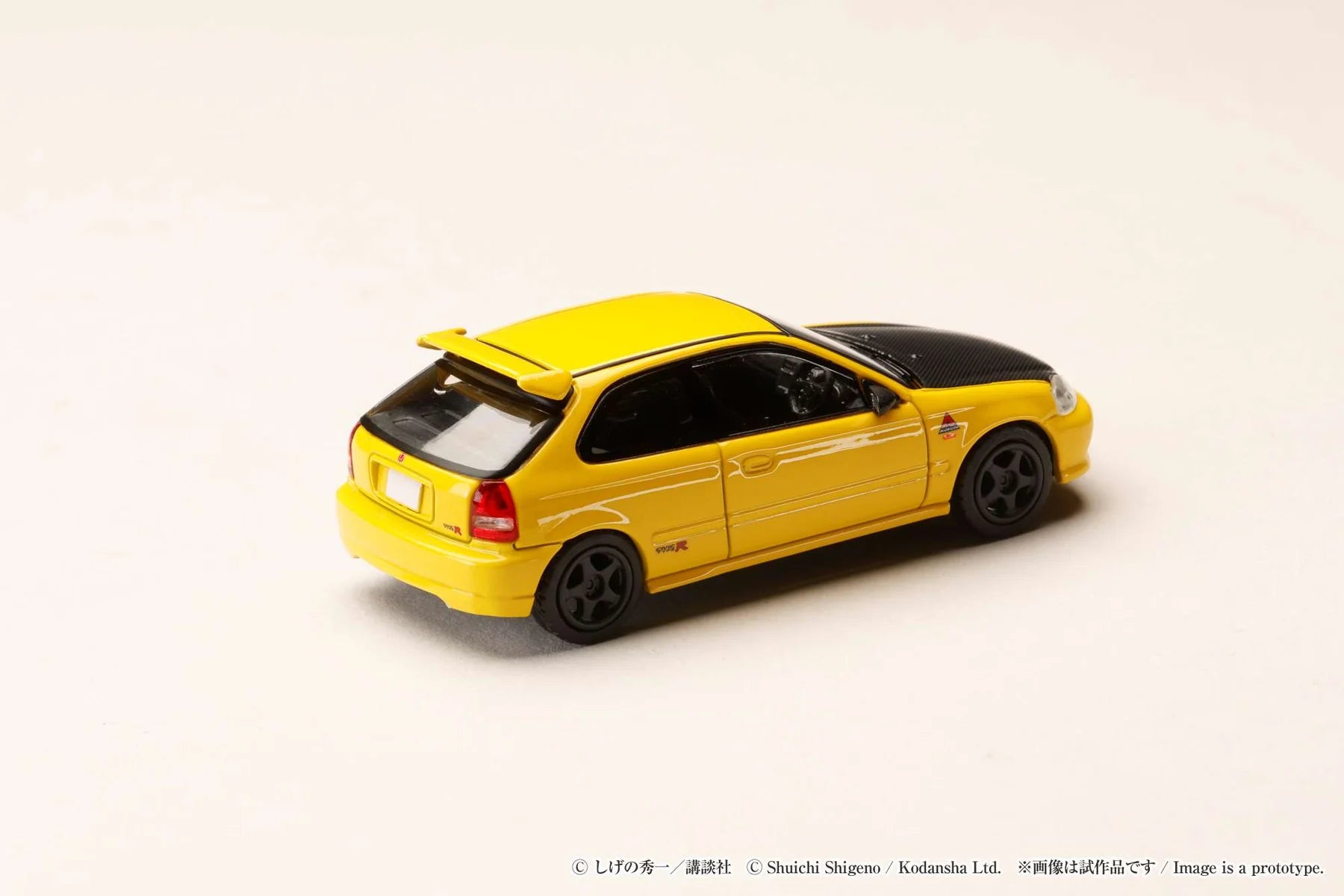 Hobby Japan Honda Civic EK9 Todo Juku Initial D 30th Anniversary Yellow 1:64 diecast model rear view