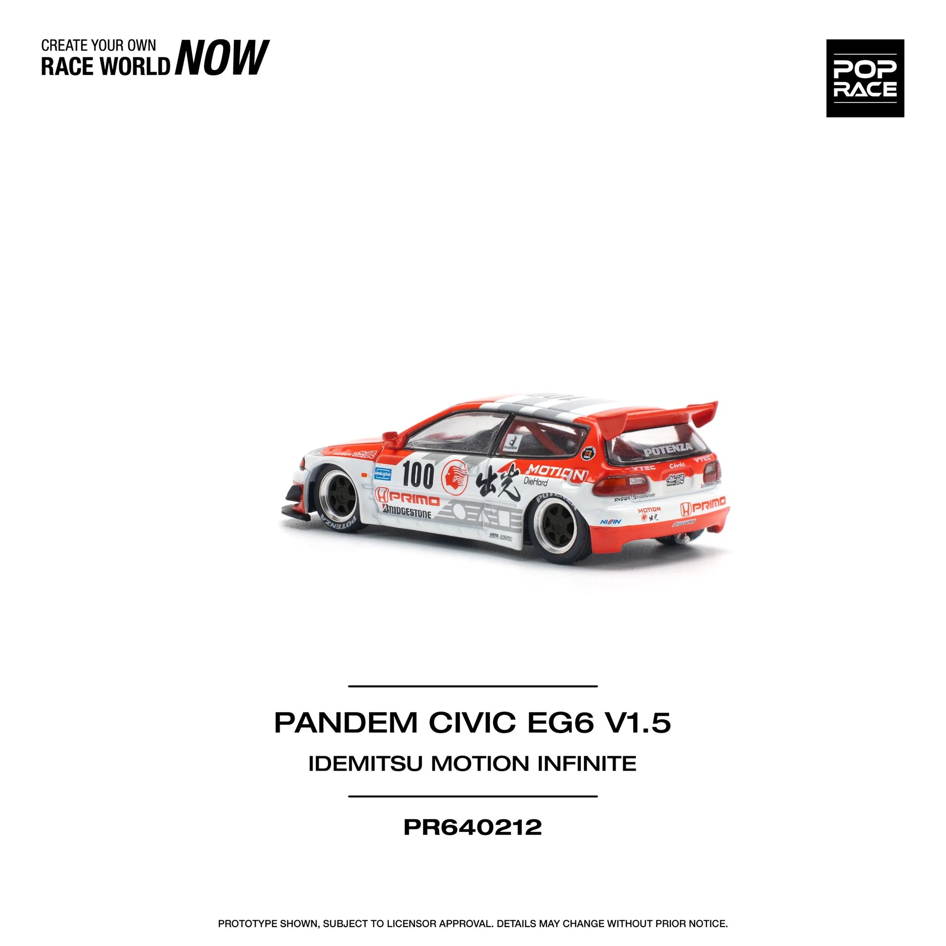 Rear view of Honda Civic Pandem EG6 V1.5 Idemitsu Motion Infinite 1:64 diecast